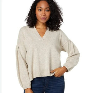 Madewell Wiltshire V-Neck Pullover Wool Blend Sweater Oatmeal Size Small